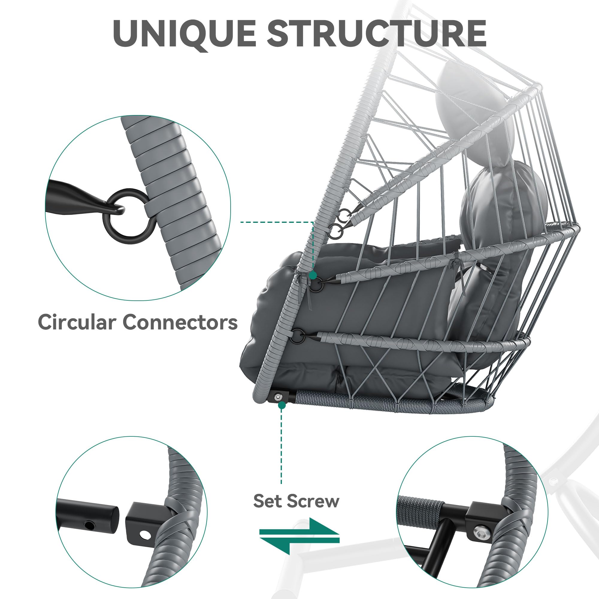 YITAHOME Hanging Egg Chair with Stand, Wicker Rattan Egg Swing Chair with 360° Swivel, Cushions, Strong Frame with 330 lbs of Support for Indoor, Outdoor, Grey