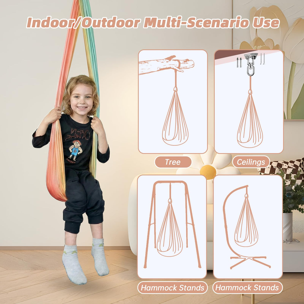 Aokitec Sensory Swing for Kids with Special Needs, Indoor Kids Swing Cuddle Hammock Chair Adjustable Aerial Swing for Children with Autism, ADHD, Asperger, Sensory Integration(Blue)