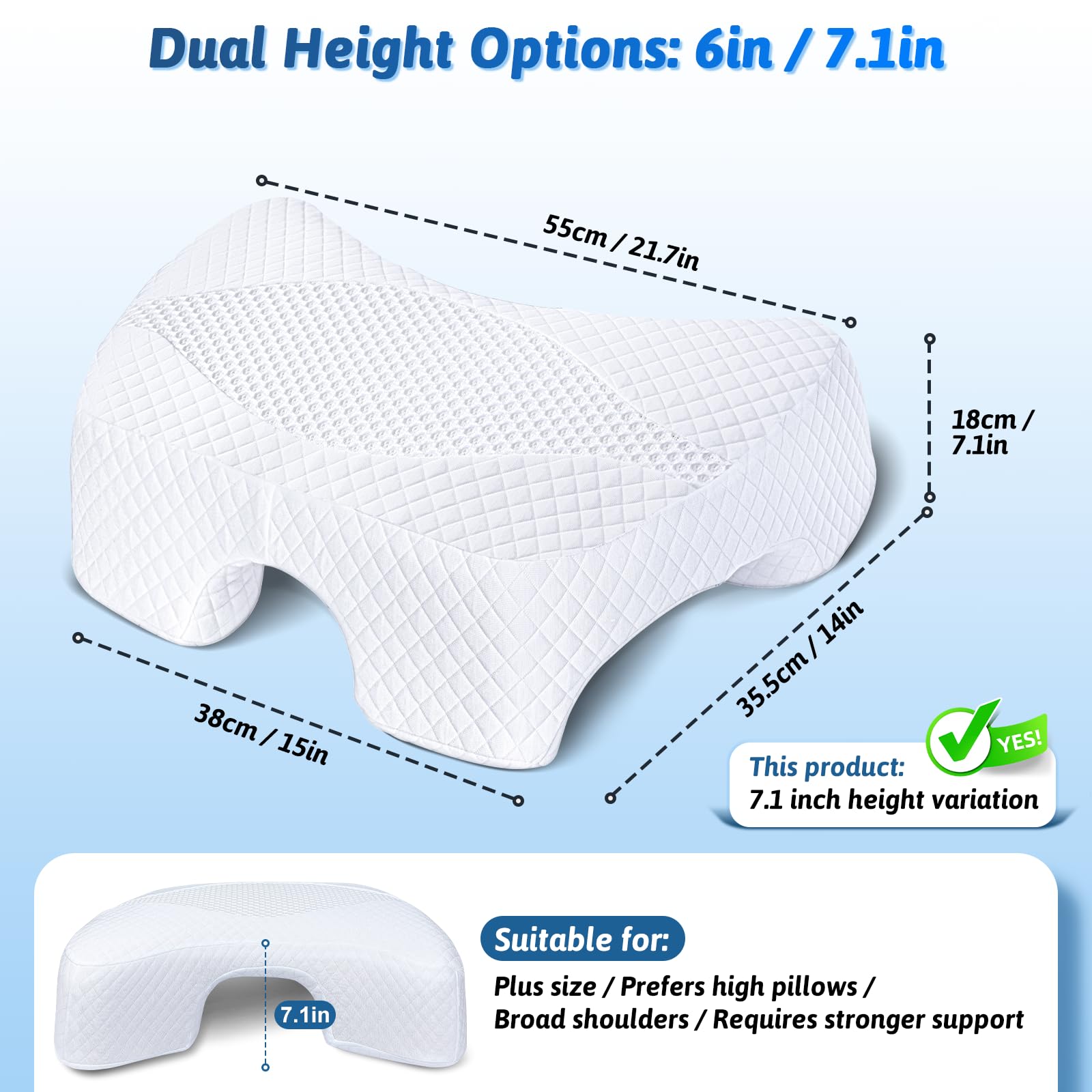 Side Sleeper Pillow with Arm Hole, Shoulder Relief System, Arm Pillow for Neck and Shoulder Pain, Premium Memory Foam, Suitable for Side, Back and Stomach Sleepers - Grey, 6in Height