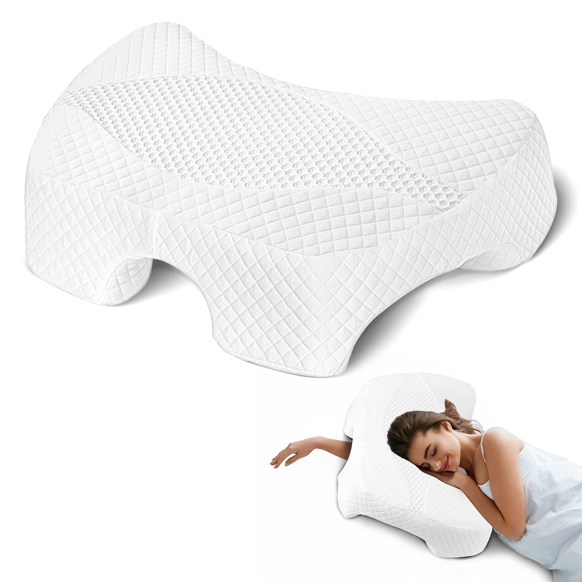 Side Sleeper Pillow with Arm Hole, Shoulder Relief System, Arm Pillow for Neck and Shoulder Pain, Premium Memory Foam, Suitable for Side, Back and Stomach Sleepers - Grey, 6in Height