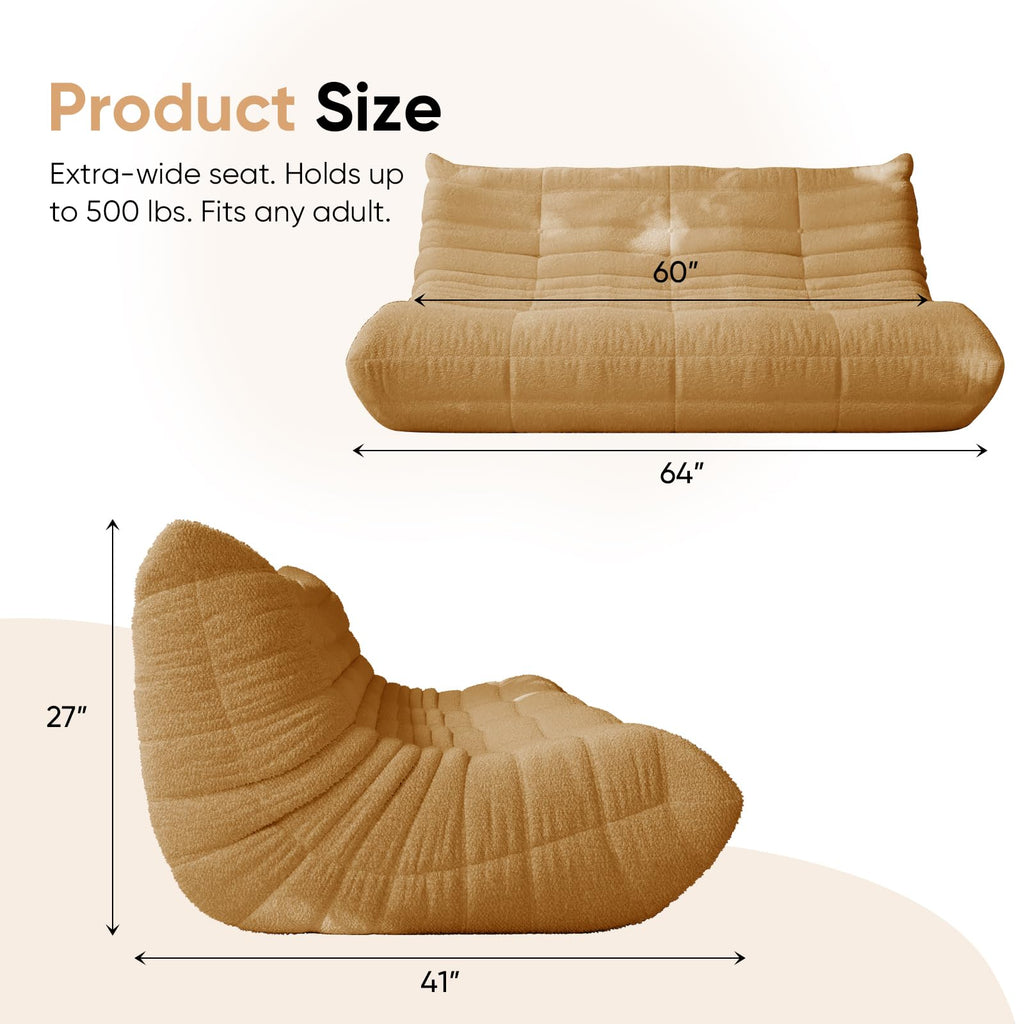Adults Bean Bag Chairs Lazy Floor Sofa Togo Couch Comfy Memory Foam Reading Chair Teddy Fleece BeanBag for Living Room Bedroom Dorm Office Gaming Room, Green, 1 Seater