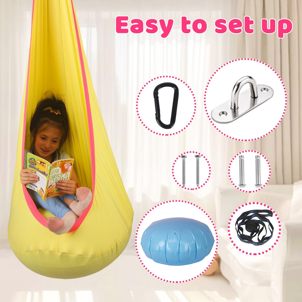 Sensory Pod Swing for Kids | Hammock Chair Seat, Inflatable Cushion, Includes Hardware Hanger Kit for Aspergers Autism ADHD