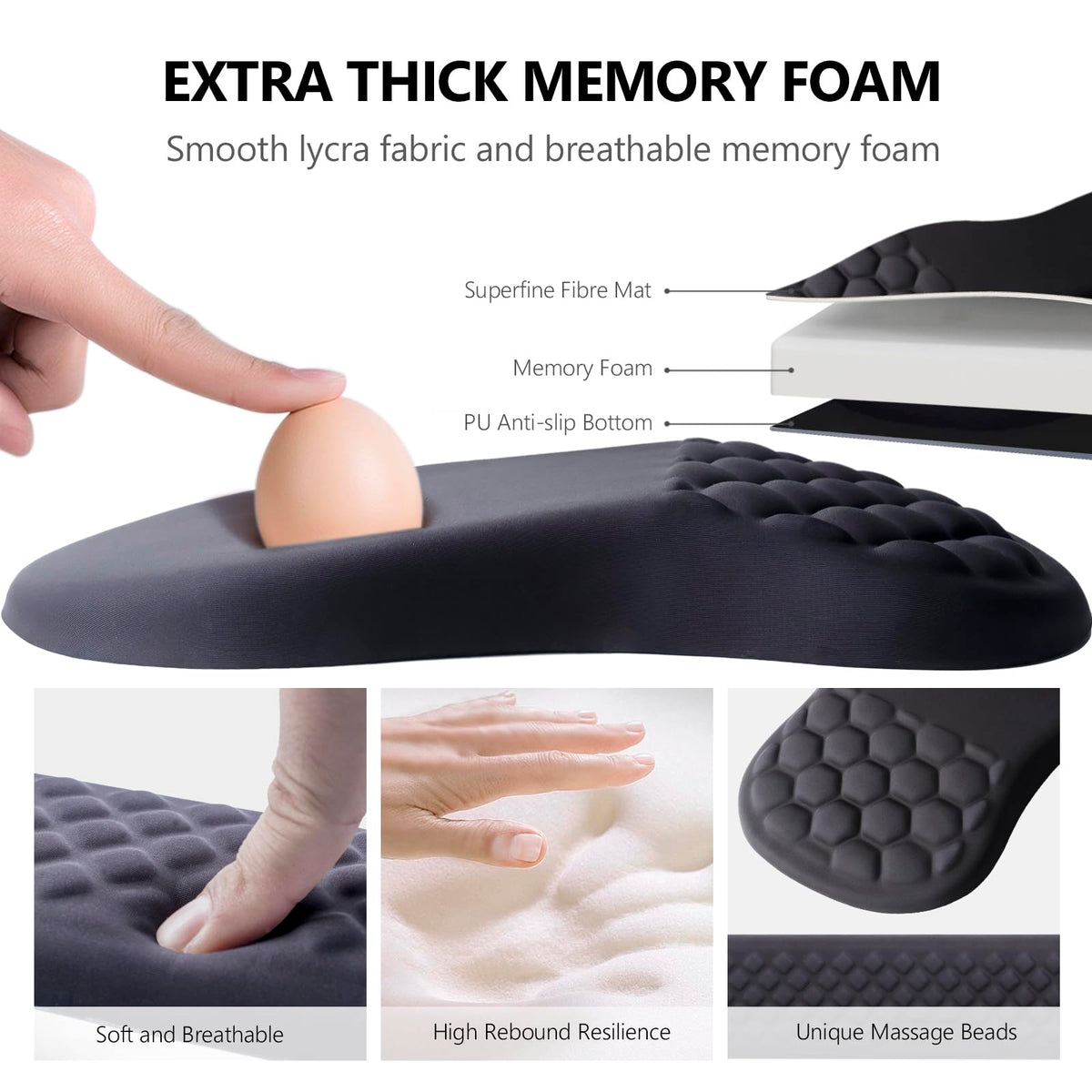 Ergonomic Mouse Pad with Wrist Support and Keyboard Wrist Rest Set | Memory Foam Wrist Cushion, Non-Slip PU Base, Massage Design, Relieves Wrist Pressure for Work, Gaming & Office Use