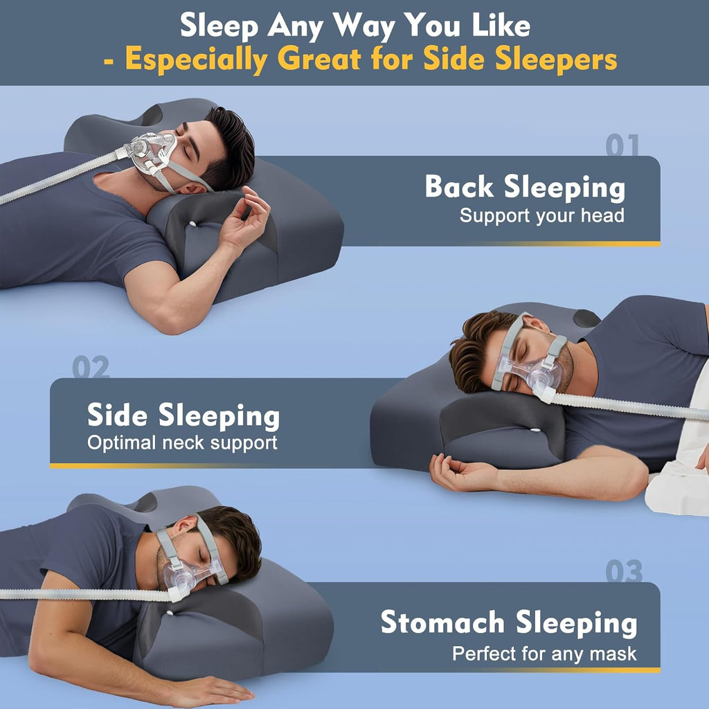 IKSTAR Adjustable CPAP Pillow for Side & Back Sleepers – Reduce Mask Air Leaks & Pressure, Cervical Memory Foam Neck Support with 2cm Removable Insert, Cooling Washable Cover – Fits Full Face Masks