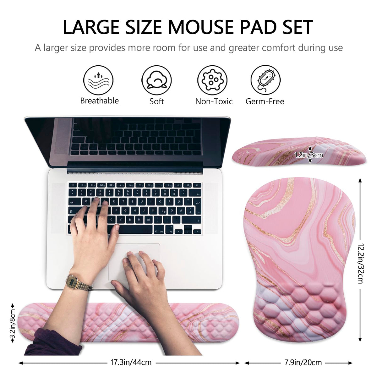 Ergonomic Mouse Pad with Wrist Support and Keyboard Wrist Rest Set | Memory Foam Wrist Cushion, Non-Slip PU Base, Massage Design, Relieves Wrist Pressure for Work, Gaming & Office Use