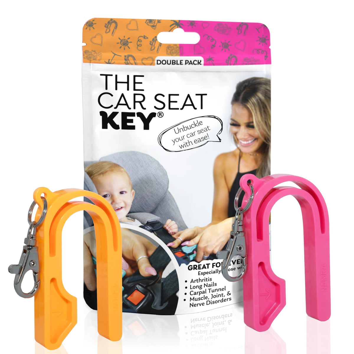 The Car Seat Key - Original Car Seat Key Chain Buckle Release Tool - Easy Unbuckle Opener Aid for Nails, Parents, Grandparents & Older Children by NAMRA Made in USA (Black)