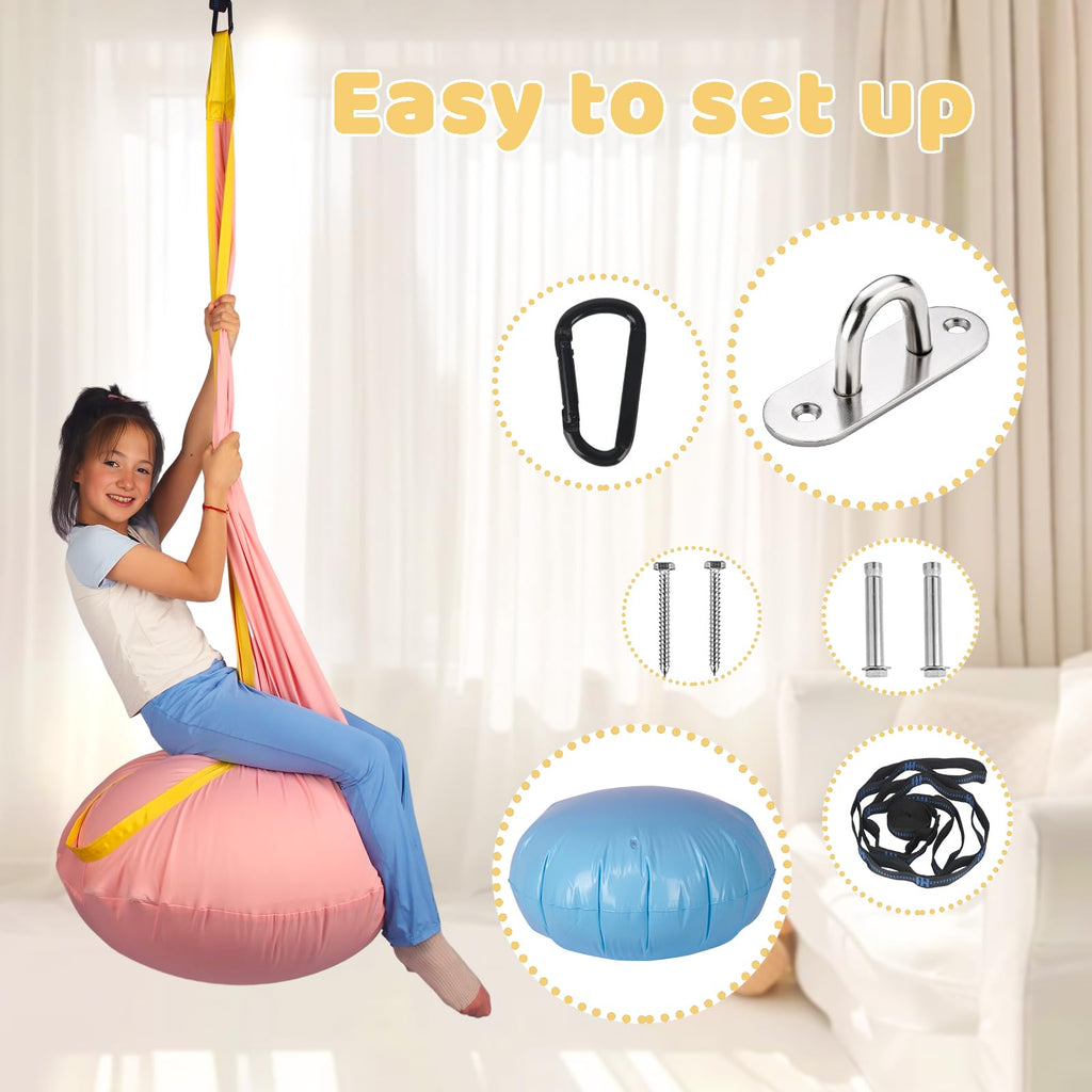 Sensory Pod Swing for Kids | Hammock Chair Seat, Inflatable Cushion, Includes Hardware Hanger Kit for Aspergers Autism ADHD