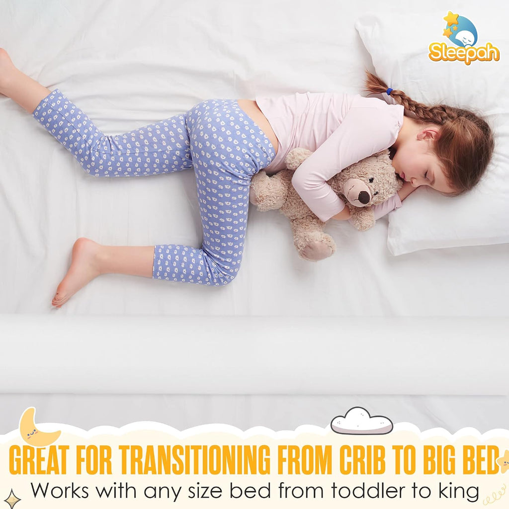Sleepah Bed Bumpers for Toddlers - Memory Foam Guard Rail Pads for Kids Bed | Soft Removable Washable & Waterproof Cover – Dual Sided Non-Slip Noodle Long Pillow for King Queen Full Twin Beds (1 Pack)