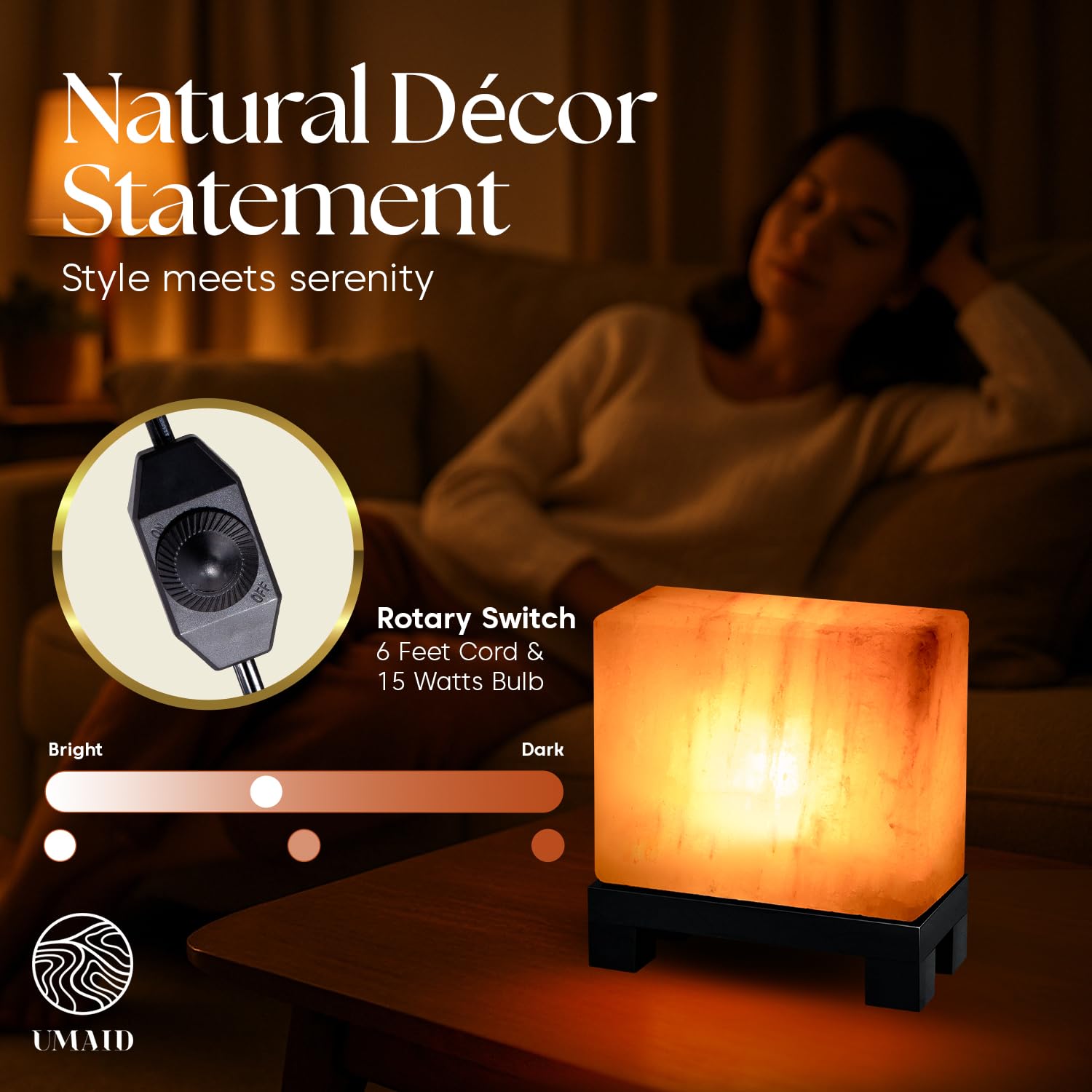 UMAID Himalayan Salt Lamp Bowl with 6 Himalayan Salt Massage Stones, Dimmable Pink Rock Salt Lamp for Bedroom, Office Desk & Meditation Room, Spa Decor, Relaxation Home Decor Gifts for Men & Women