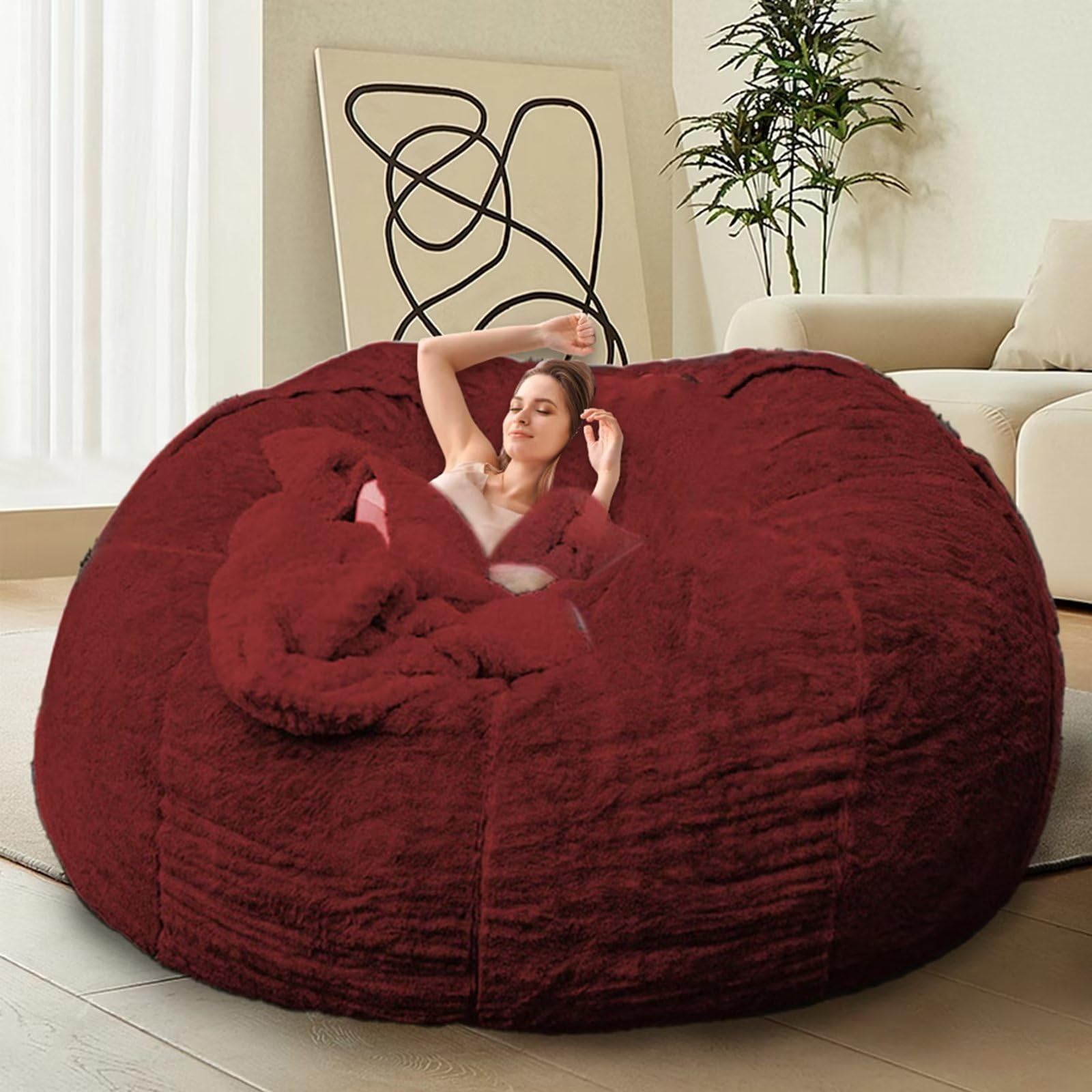 HDMLDP Bean Bag Chair for Adults Kids Without Filling Comfy Fluffy Giant Round Beanbag Lazy Sofa Cover for Reading Chair Floor Chair, 6FT, Grey