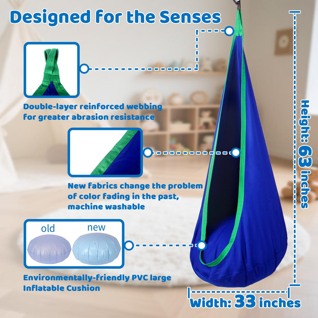 Sensory Pod Swing for Kids | Hammock Chair Seat, Inflatable Cushion, Includes Hardware Hanger Kit for Aspergers Autism ADHD