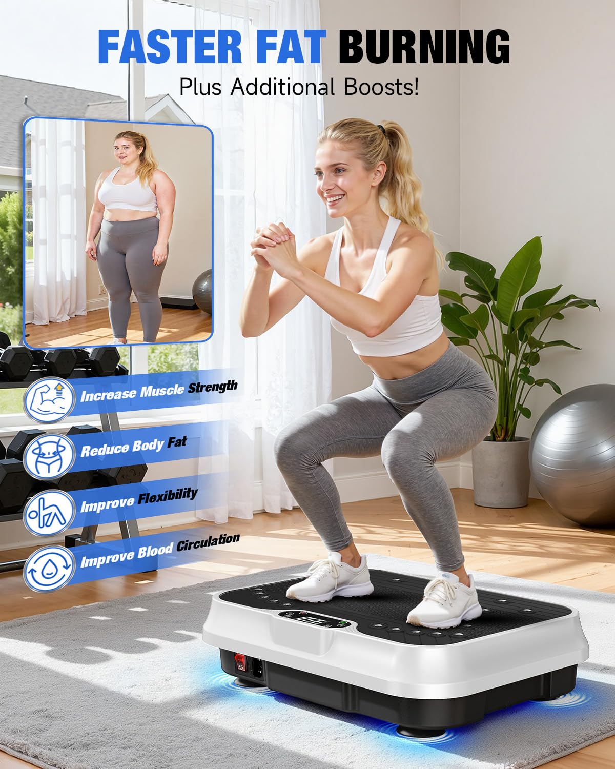 Bigzzia Vibration Plate Exercise Machine for Lymphatic Drainage Weight Loss | 2 Resistance Bands,450 lbs Capacity,250 Intensity Levels,9 Programs,100-Speed Platform,Remote,Non-Slip Surface