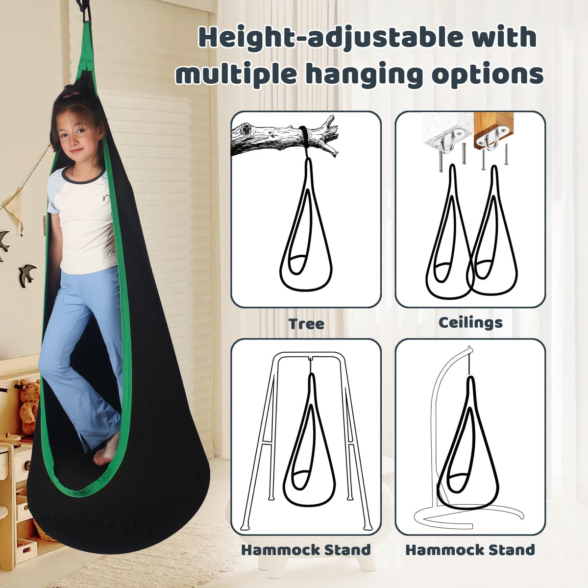 Sensory Pod Swing for Kids | Hammock Chair Seat, Inflatable Cushion, Includes Hardware Hanger Kit for Aspergers Autism ADHD