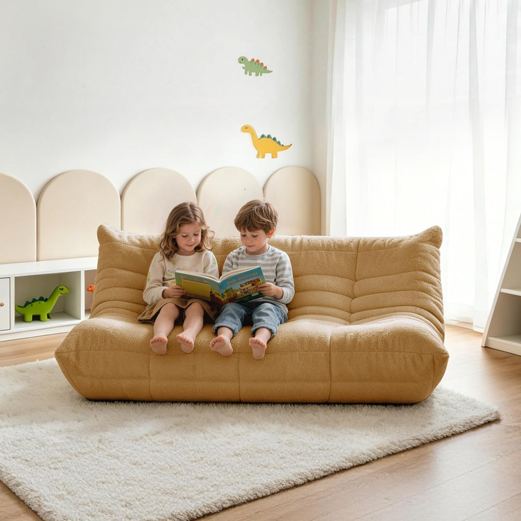 Adults Bean Bag Chairs Lazy Floor Sofa Togo Couch Comfy Memory Foam Reading Chair Teddy Fleece BeanBag for Living Room Bedroom Dorm Office Gaming Room, Green, 1 Seater