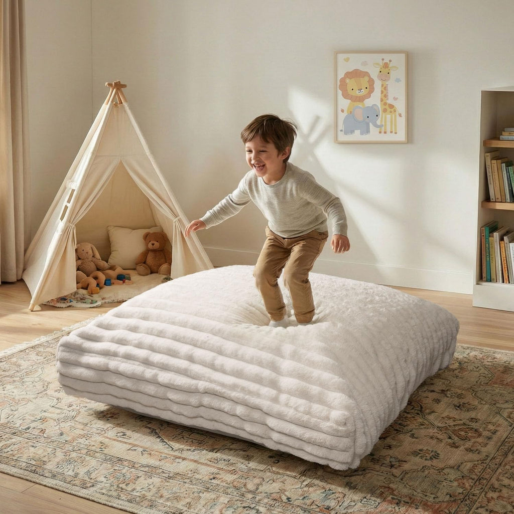 Matini Home Crash Pad - Sensory Pad with Cover Foam Blocks for Kids and Adults, Ideal Gymnastics Equipment to Jump, Play or Relax - Grey White 36" X 36"