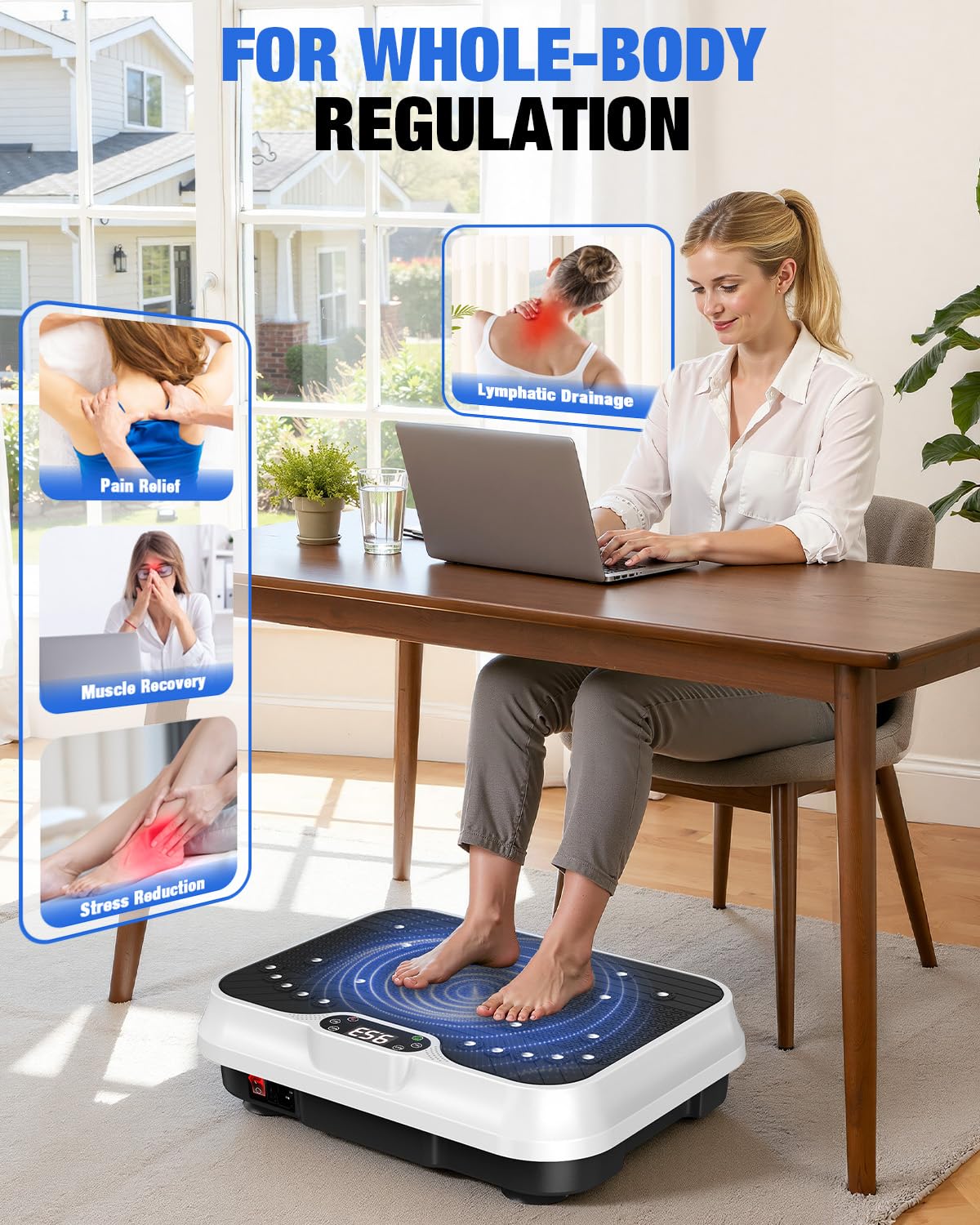 Bigzzia Vibration Plate Exercise Machine for Lymphatic Drainage Weight Loss | 2 Resistance Bands,450 lbs Capacity,250 Intensity Levels,9 Programs,100-Speed Platform,Remote,Non-Slip Surface