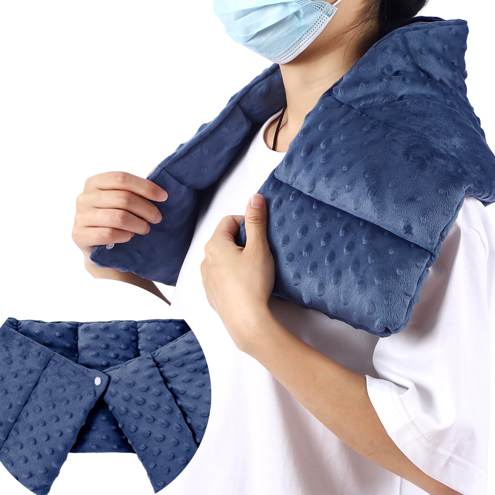 SmoothNovelty 4 lb Sensory Weighted Neck Wrap 32 x 8 Inch Shoulder Wrap Weighted Neck Shoulder Pad Glass Bead Filled Dual Texture for Adults Relaxation (Blue)
