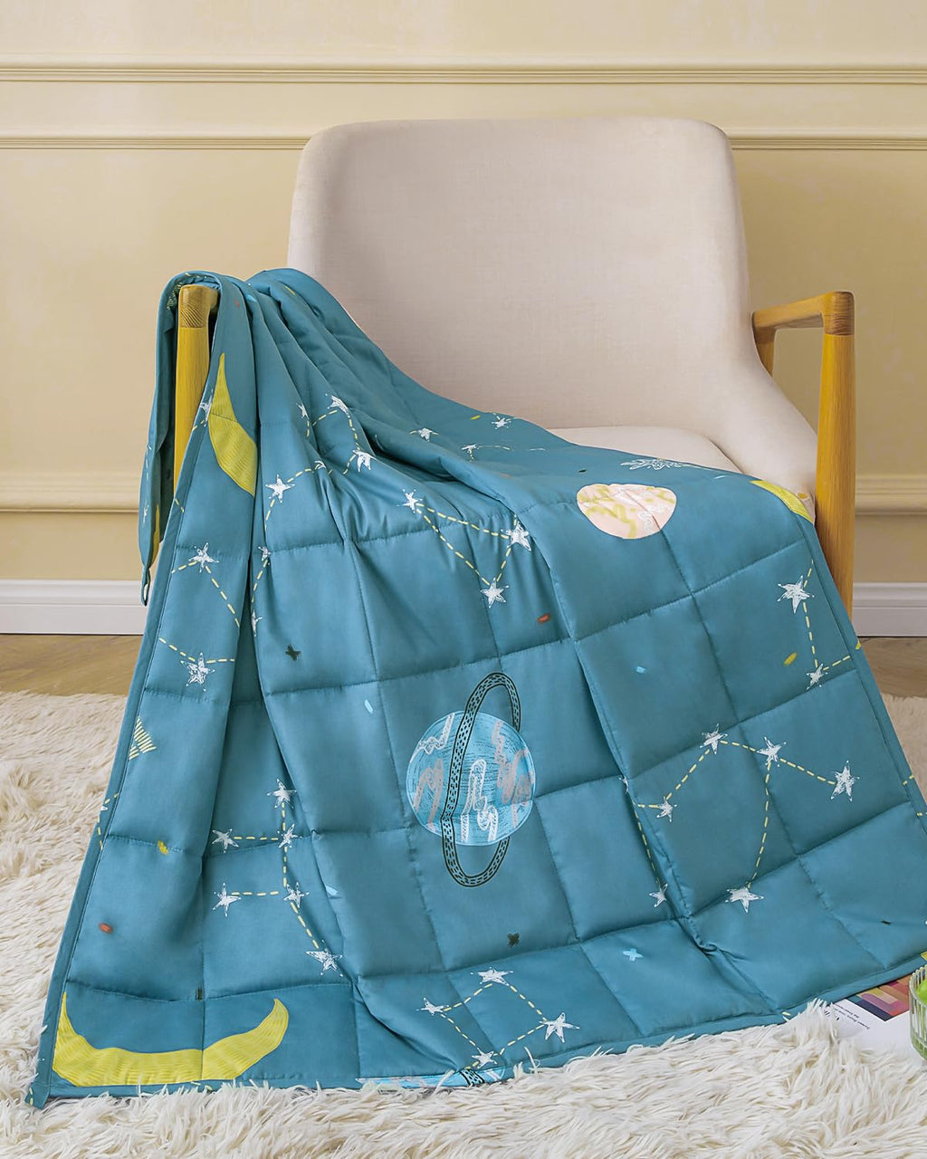 Sivio Weighted Blanket - All-Natural 100% Cotton Weighted Blanket 5 lbs 36 x 48 inches, Washable Breathable Heavy Blanket for Calm Sleeping for Home and School Nap, Blue Dinosaur