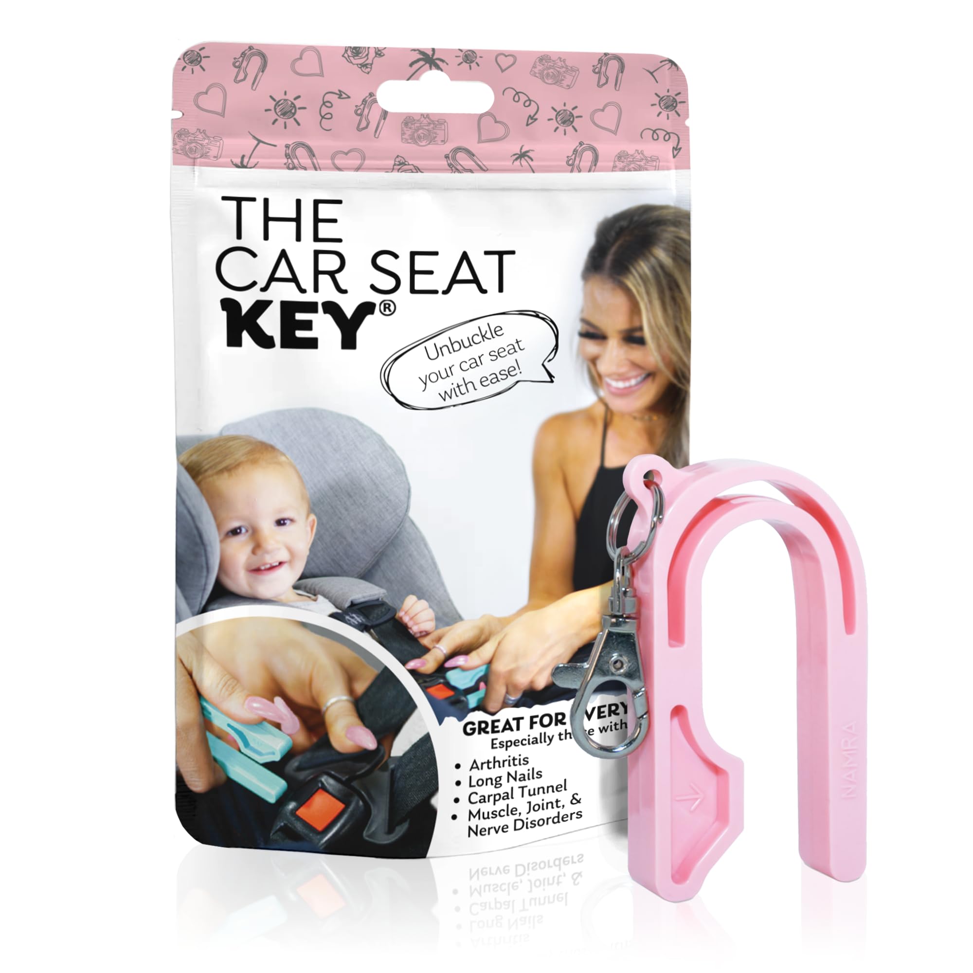 The Car Seat Key - Original Car Seat Key Chain Buckle Release Tool - Easy Unbuckle Opener Aid for Nails, Parents, Grandparents & Older Children by NAMRA Made in USA (Black)