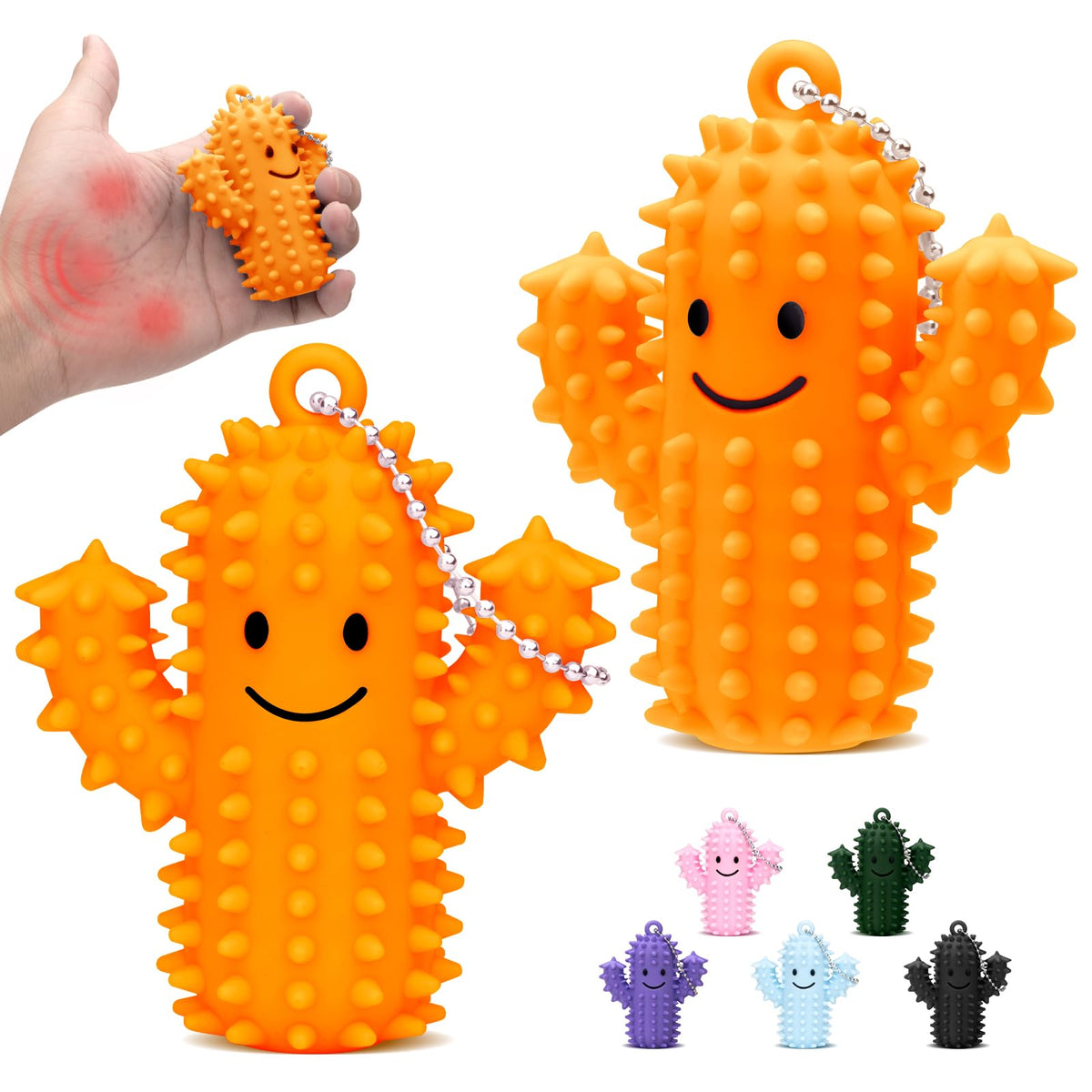2Pcs Little Ouchies Pain Fidget, Silicone Cactus Pain Stim Fidget Toy for Adults, Little Ouchies Grippie Spiky Stim Tool Keychain for Hard Spiky Sensory Toys Anxiety Relief Fun Gifts, Black