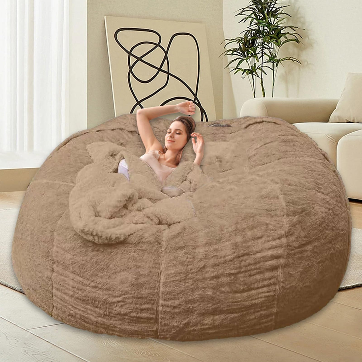 HDMLDP Bean Bag Chair for Adults Kids Without Filling Comfy Fluffy Giant Round Beanbag Lazy Sofa Cover for Reading Chair Floor Chair, 6FT, Grey