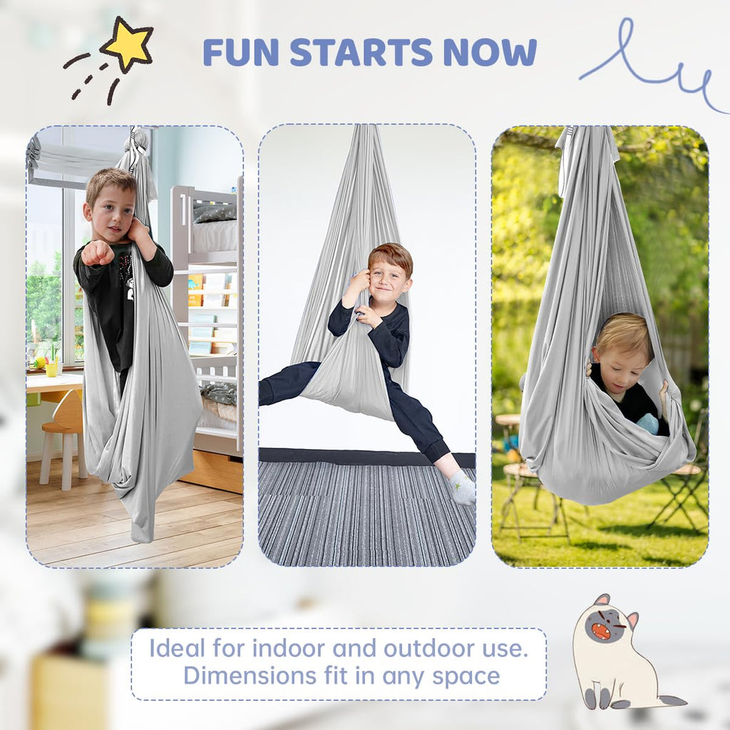 Aokitec Sensory Swing for Kids with Special Needs, Indoor Kids Swing Cuddle Hammock Chair Adjustable Aerial Swing for Children with Autism, ADHD, Asperger, Sensory Integration(Blue)