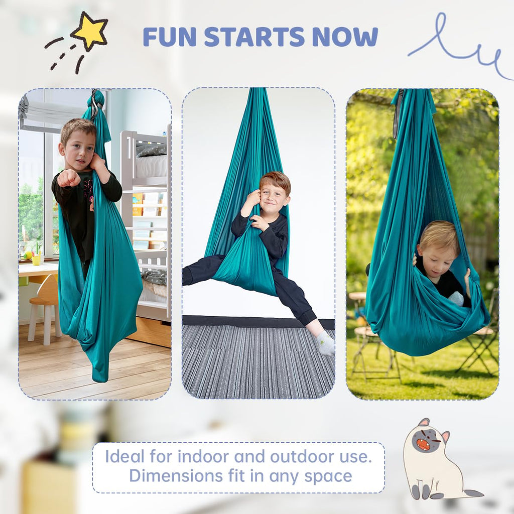 Aokitec Sensory Swing for Kids with Special Needs, Indoor Kids Swing Cuddle Hammock Chair Adjustable Aerial Swing for Children with Autism, ADHD, Asperger, Sensory Integration(Blue)