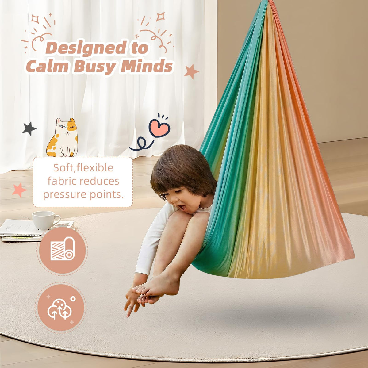 Aokitec Sensory Swing for Kids with Special Needs, Indoor Kids Swing Cuddle Hammock Chair Adjustable Aerial Swing for Children with Autism, ADHD, Asperger, Sensory Integration(Blue)