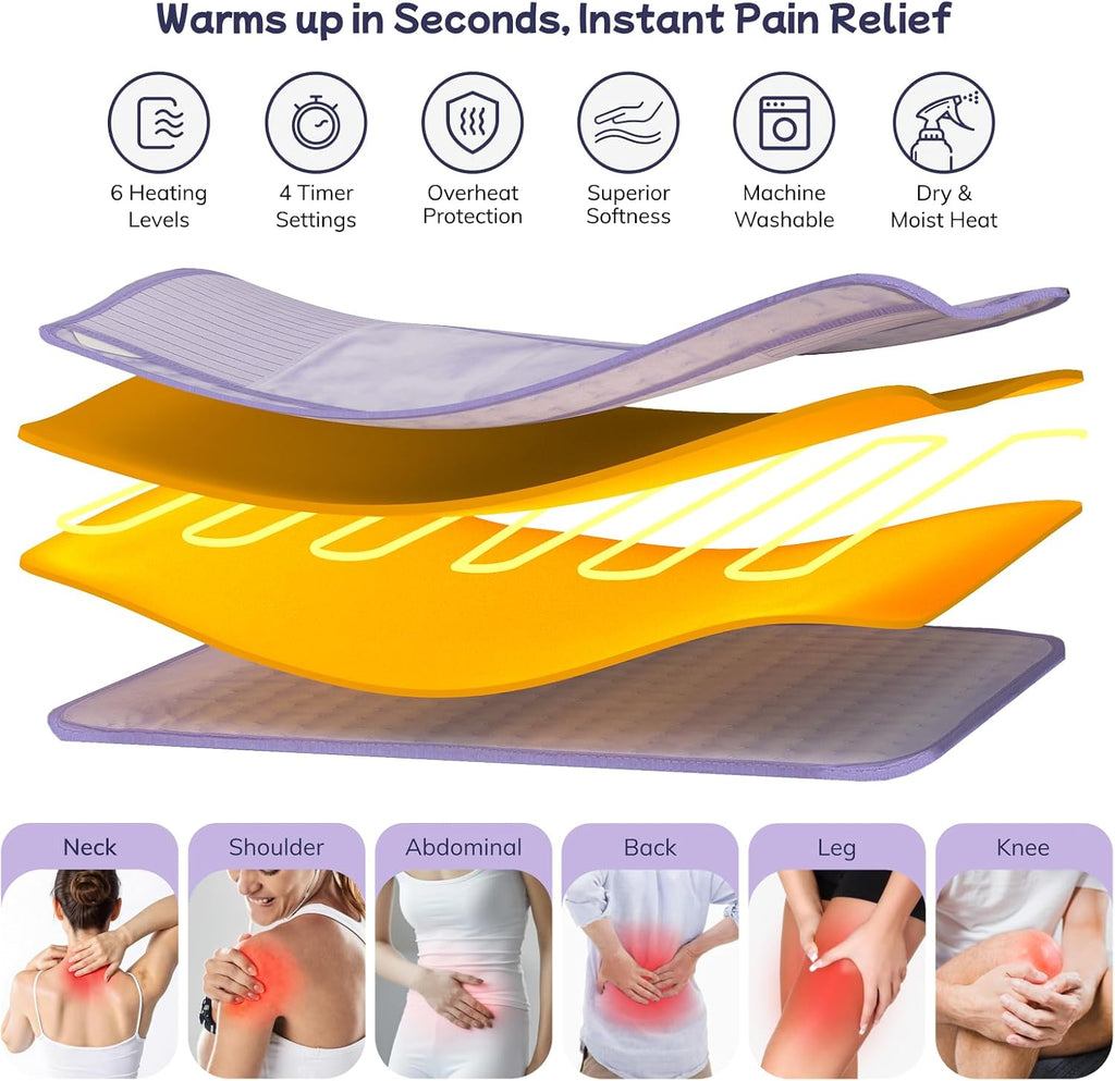 Heating Pad for Period Cramps, Upgraded Wrap Heating Pad for Back Pain Relief, Large 12''x 24''Heat Pad +26" Belt Adjustable 4 Timer 6 Heat Level Auto Shut Off, Christmas Birthday Gifts for Women Mom