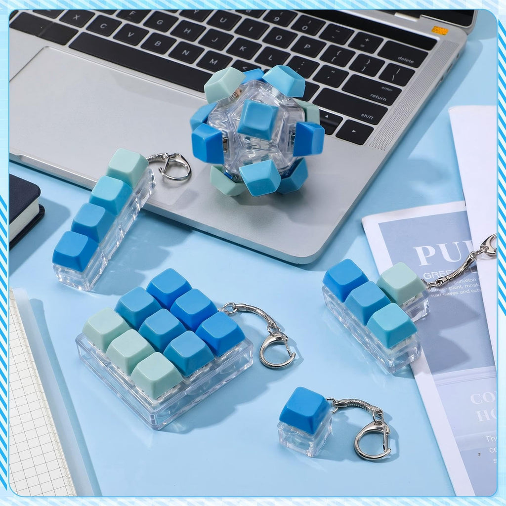 Halloscume 5 Pcs Keyboard Fidget Clicker Keychains in 5 Styles, Back to School Gift Fidget Mechanical Button Clicker Stress Relief Gift for First Day of School Office Home(Blue Purple)