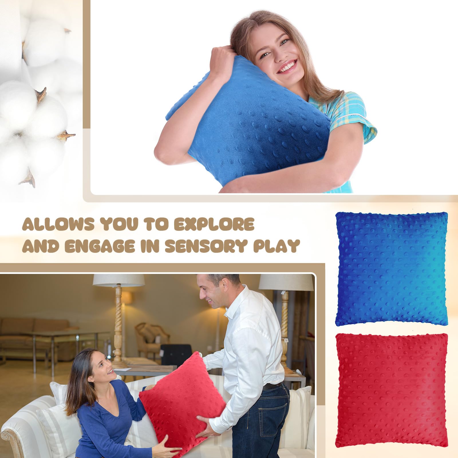 Kigley 2 Pack Vibrating Pillow Sensory Pillow for Kids Adults Pressure Activated 12 x 12 Massage with Textured Stimulation Bumps for Relieve Pain Stress Autistic Gifts for Home Travel(Violet, Teal)