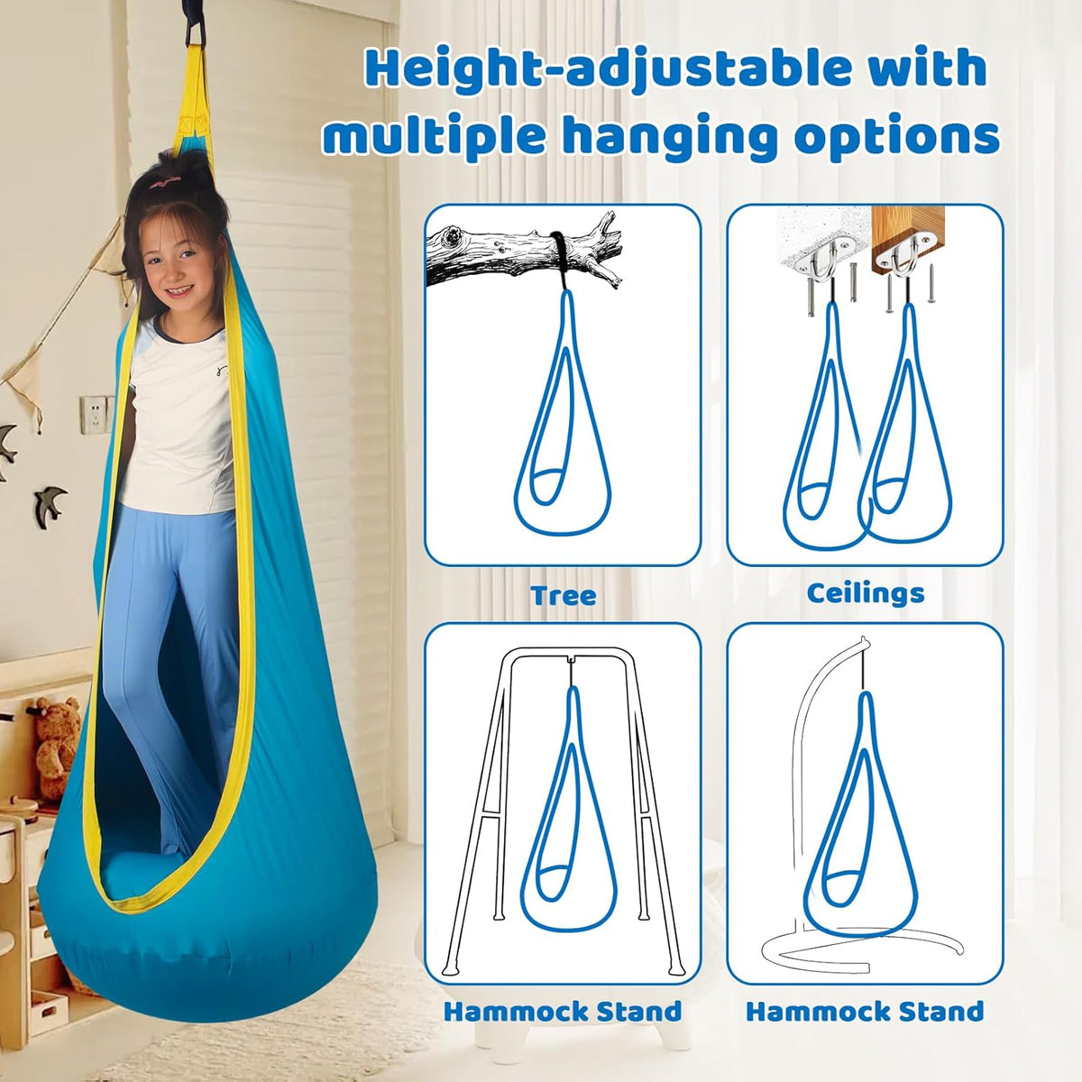 Sensory Pod Swing for Kids | Hammock Chair Seat, Inflatable Cushion, Includes Hardware Hanger Kit for Aspergers Autism ADHD