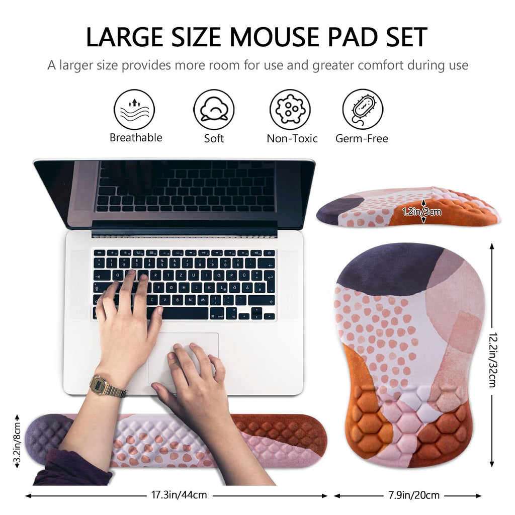 Ergonomic Mouse Pad with Wrist Support and Keyboard Wrist Rest Set | Memory Foam Wrist Cushion, Non-Slip PU Base, Massage Design, Relieves Wrist Pressure for Work, Gaming & Office Use