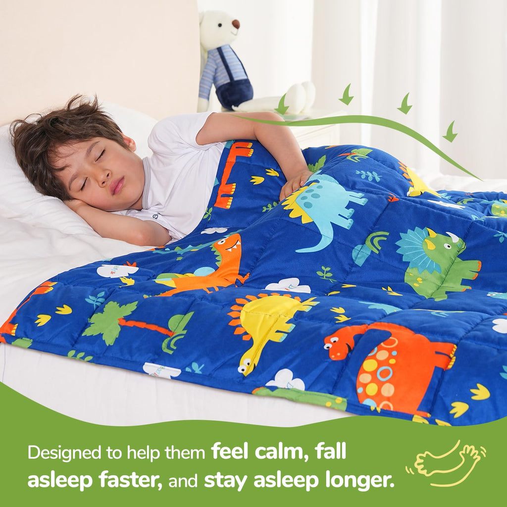 Sivio Weighted Blanket 5lbs, Blue Dinosaur Cooling Weighted Lap Blanket, Breathable Heavy Throw Blankets for Sleeping, Washable, 36"x48"