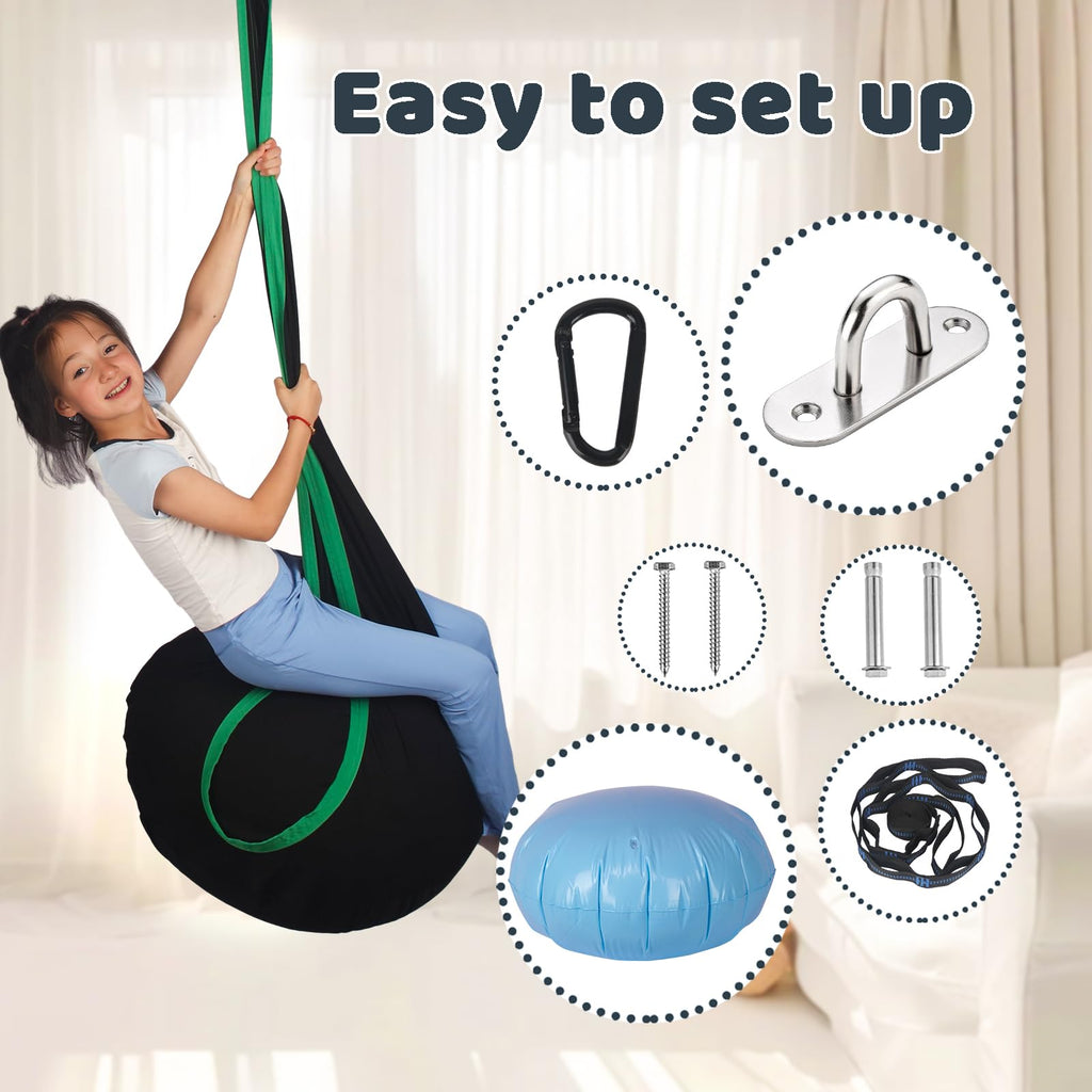 Sensory Pod Swing for Kids | Hammock Chair Seat, Inflatable Cushion, Includes Hardware Hanger Kit for Aspergers Autism ADHD