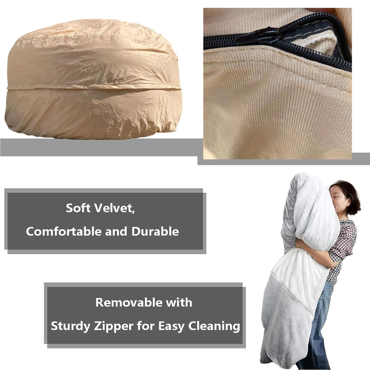 HDMLDP Bean Bag Chair for Adults Kids Without Filling Comfy Fluffy Giant Round Beanbag Lazy Sofa Cover for Reading Chair Floor Chair, 6FT, Grey