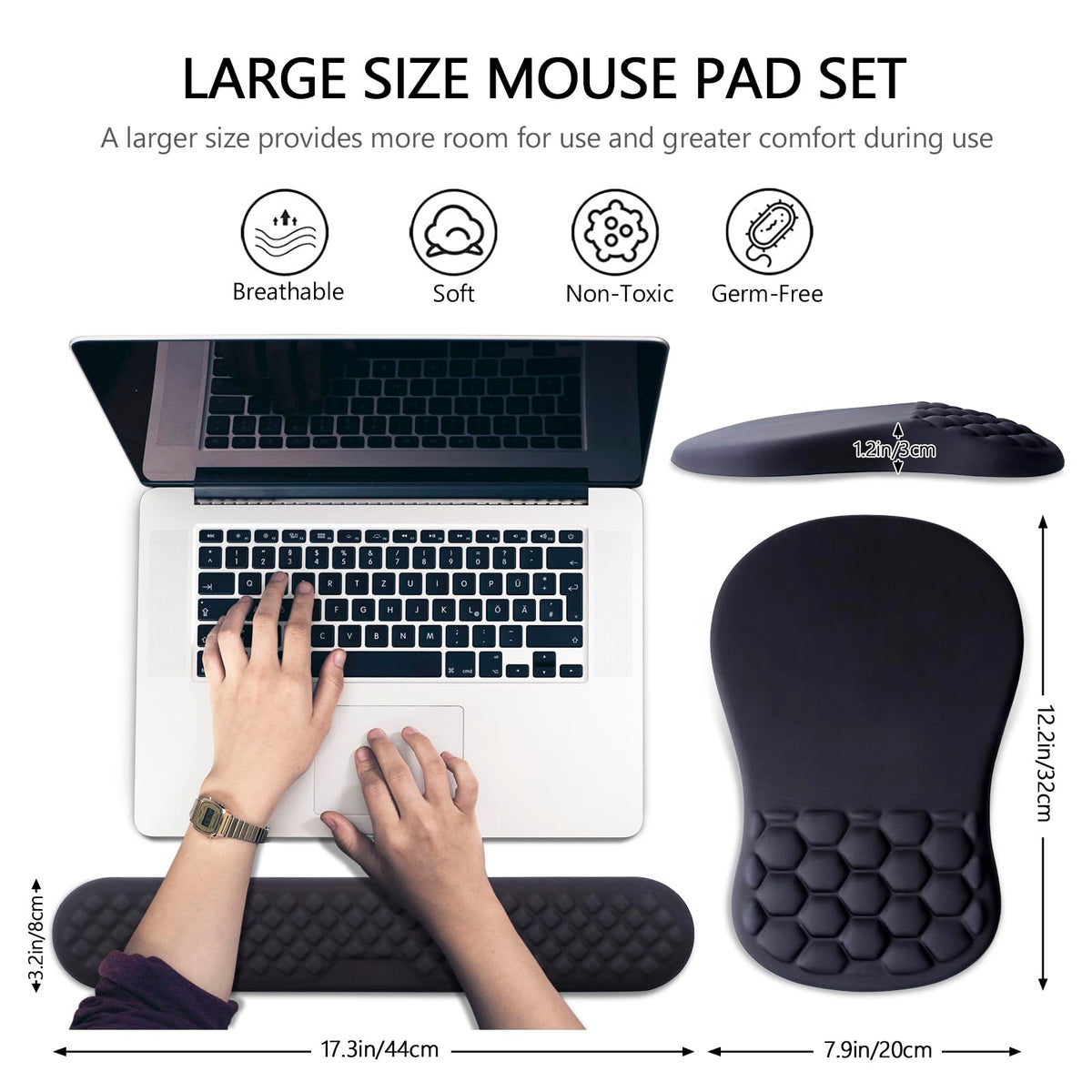 Ergonomic Mouse Pad with Wrist Support and Keyboard Wrist Rest Set | Memory Foam Wrist Cushion, Non-Slip PU Base, Massage Design, Relieves Wrist Pressure for Work, Gaming & Office Use