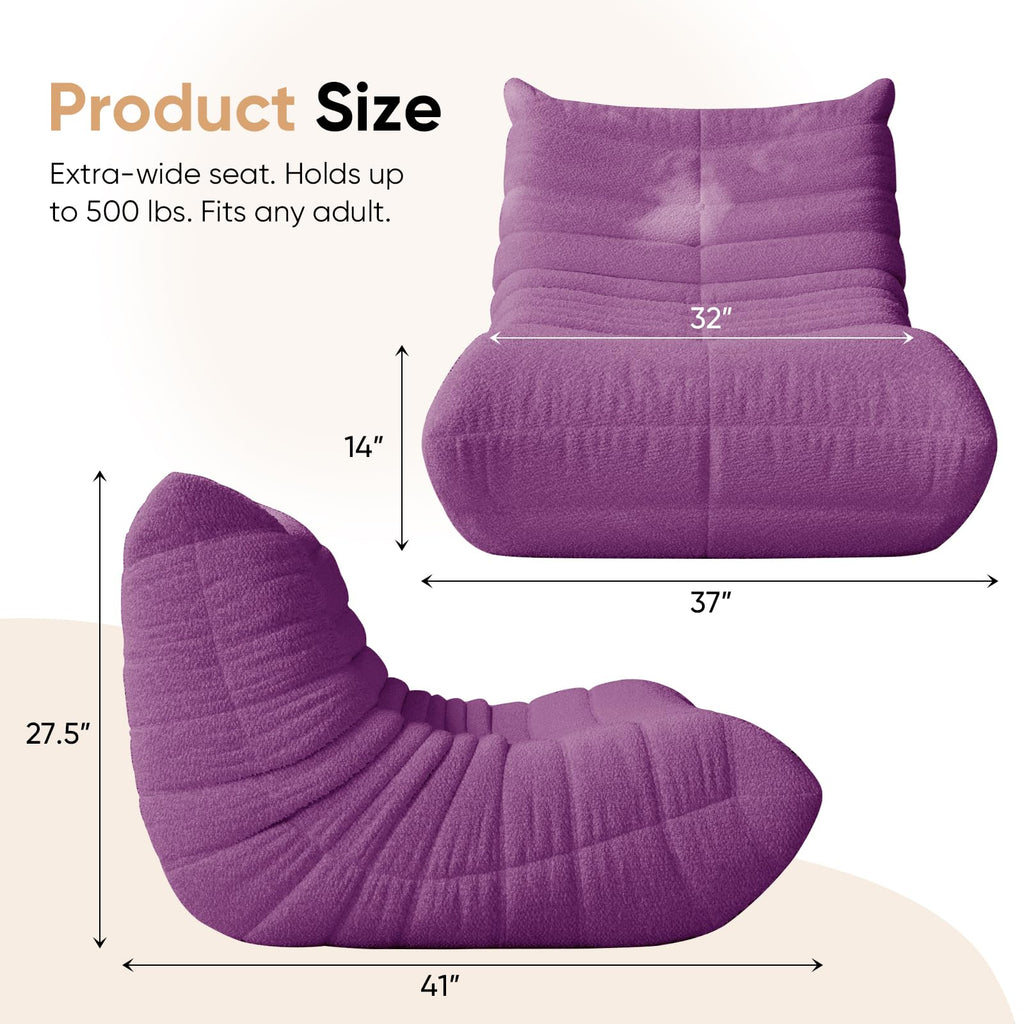 Adults Bean Bag Chairs Lazy Floor Sofa Togo Couch Comfy Memory Foam Reading Chair Teddy Fleece BeanBag for Living Room Bedroom Dorm Office Gaming Room, Green, 1 Seater