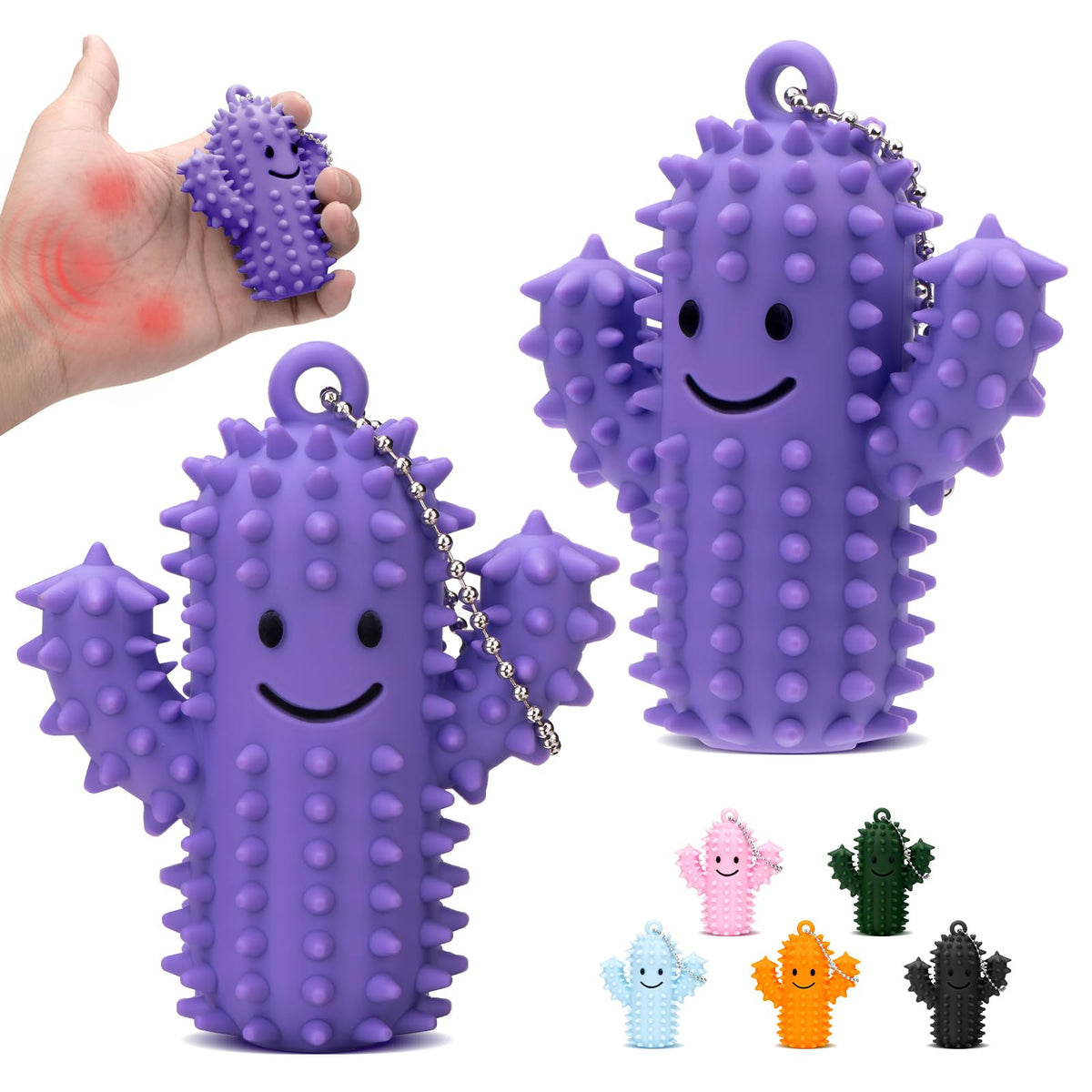 2Pcs Little Ouchies Pain Fidget, Silicone Cactus Pain Stim Fidget Toy for Adults, Little Ouchies Grippie Spiky Stim Tool Keychain for Hard Spiky Sensory Toys Anxiety Relief Fun Gifts, Black