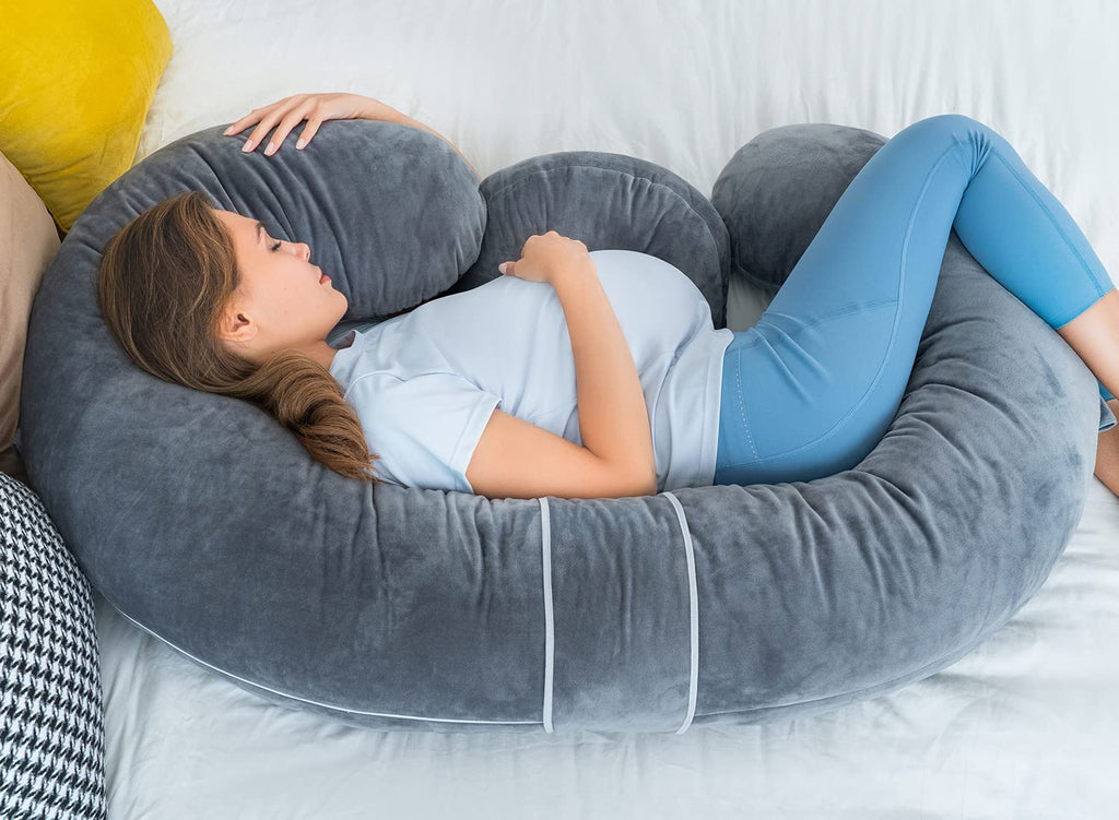 QUEEN ROSE Cooling Pregnancy Pillows, E Shaped Maternity Pillow for Sleeping, with Extra Wedge Pillow for Belly Support, 60 Inch Full Body Pillow, Pink
