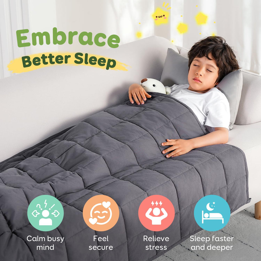 Sivio Weighted Blanket - All-Natural 100% Cotton Weighted Blanket 5 lbs 36 x 48 inches, Washable Breathable Heavy Blanket for Calm Sleeping for Home and School Nap, Blue Dinosaur