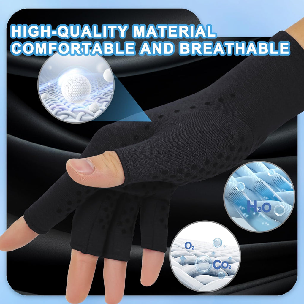 DRNAIETY 2-Pair Arthritis Compression Gloves- for Hand Arthritis, Carpal Tunnel Pain, Rheumatoid Arthritis, RSI, Fingerless, Anti-Slip, Breathable Gloves for Men & Women, Typing, Daily Use(M Brown)