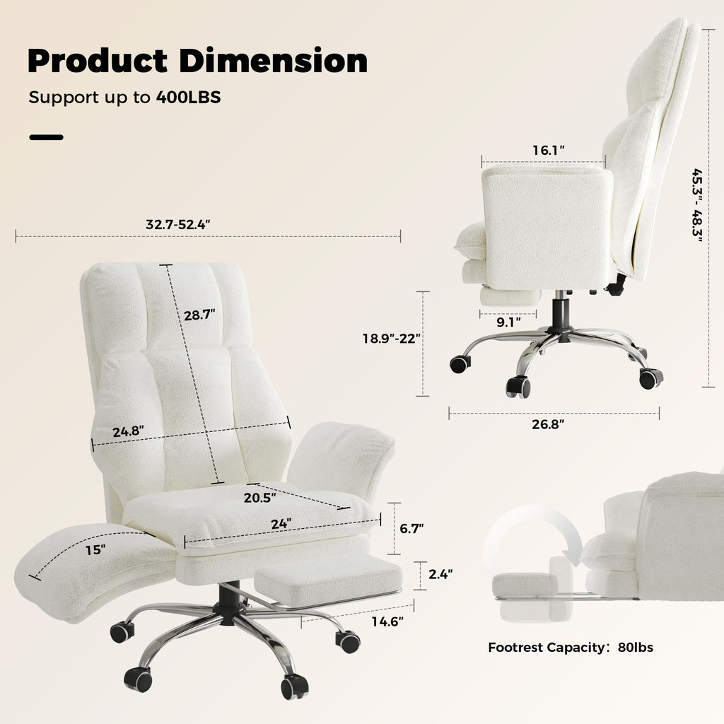 Big and Tall Office Chair, Flip Armrests for Pets & Cross Legged Sitting, Executive Ergonomic Computer Gaming Chair with Foot Rest, Premium Tech Fabric Wide Seat Reclining Desk Chair