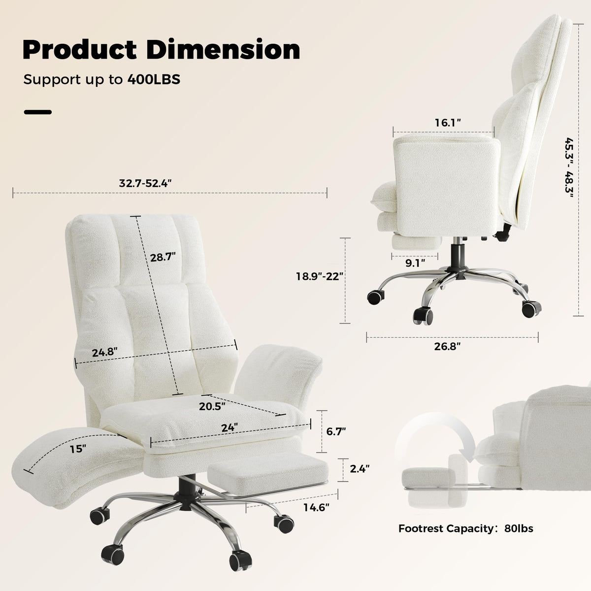 Big and Tall Office Chair, Flip Armrests for Pets & Cross Legged Sitting, Executive Ergonomic Computer Gaming Chair with Foot Rest, Premium Tech Fabric Wide Seat Reclining Desk Chair
