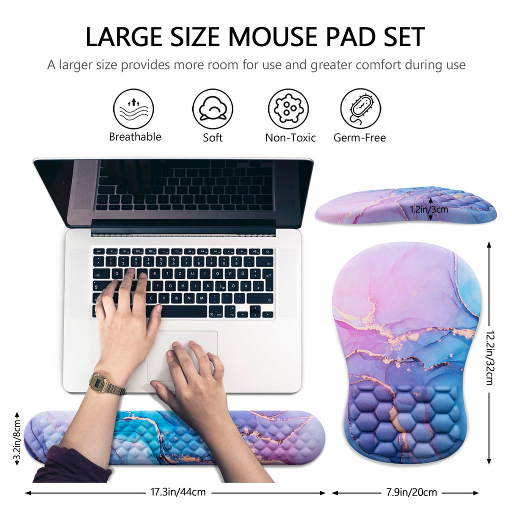 Ergonomic Mouse Pad with Wrist Support and Keyboard Wrist Rest Set | Memory Foam Wrist Cushion, Non-Slip PU Base, Massage Design, Relieves Wrist Pressure for Work, Gaming & Office Use