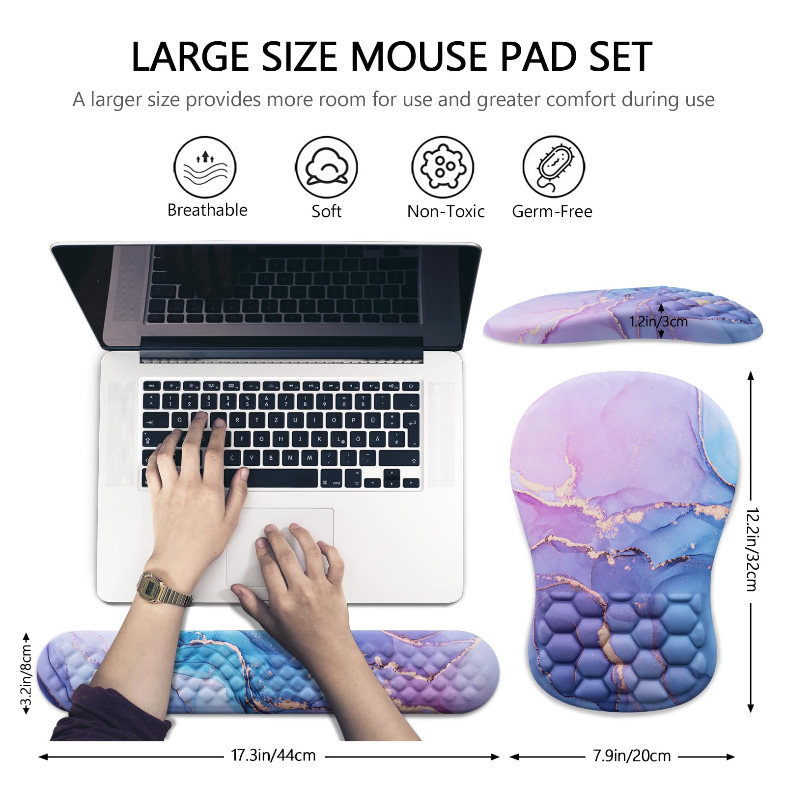 Ergonomic Mouse Pad with Wrist Support and Keyboard Wrist Rest Set | Memory Foam Wrist Cushion, Non-Slip PU Base, Massage Design, Relieves Wrist Pressure for Work, Gaming & Office Use