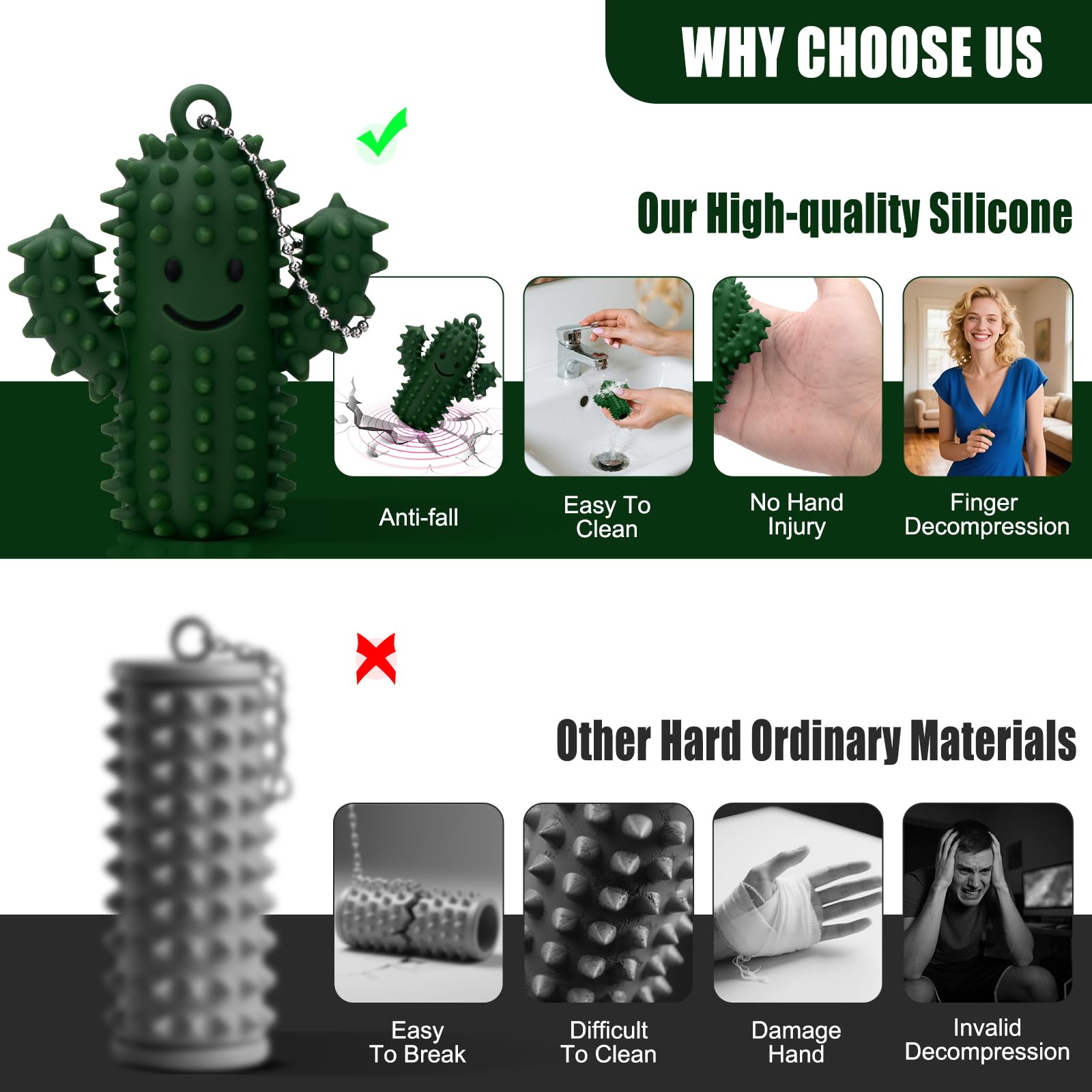 2Pcs Little Ouchies Pain Fidget, Silicone Cactus Pain Stim Fidget Toy for Adults, Little Ouchies Grippie Spiky Stim Tool Keychain for Hard Spiky Sensory Toys Anxiety Relief Fun Gifts, Black