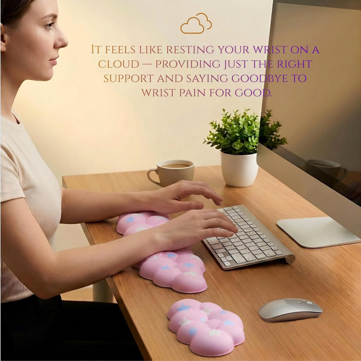 Silky Cloud Wrist Rest Set for Keyboard & Mouse, 16.9", Purple Star | Memory Foam Arm Rest with Ergonomic Support Fits Full Keyboards and Reduces Typing Fatigue for Office, Gaming and Home Use