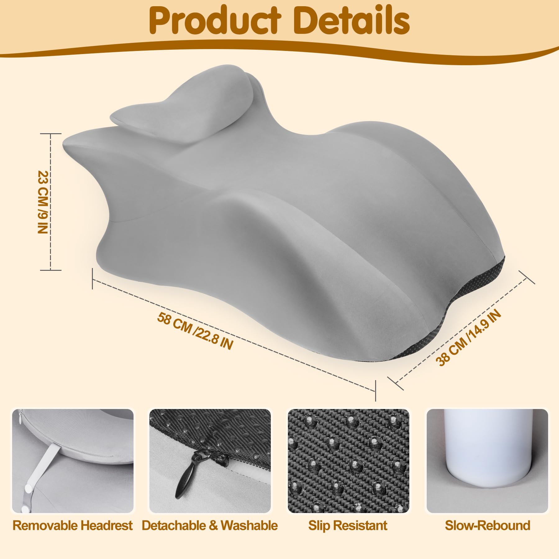 MYFAMIREA Memory Foam Ergonomic Wedge Pillow for Adults - Prone Pillow for Bed Sleeping, Reading, Memory Foam Ergonomic Cushion for Back Support, Sitting Up and Back Pain, with Removable Cover (Black)