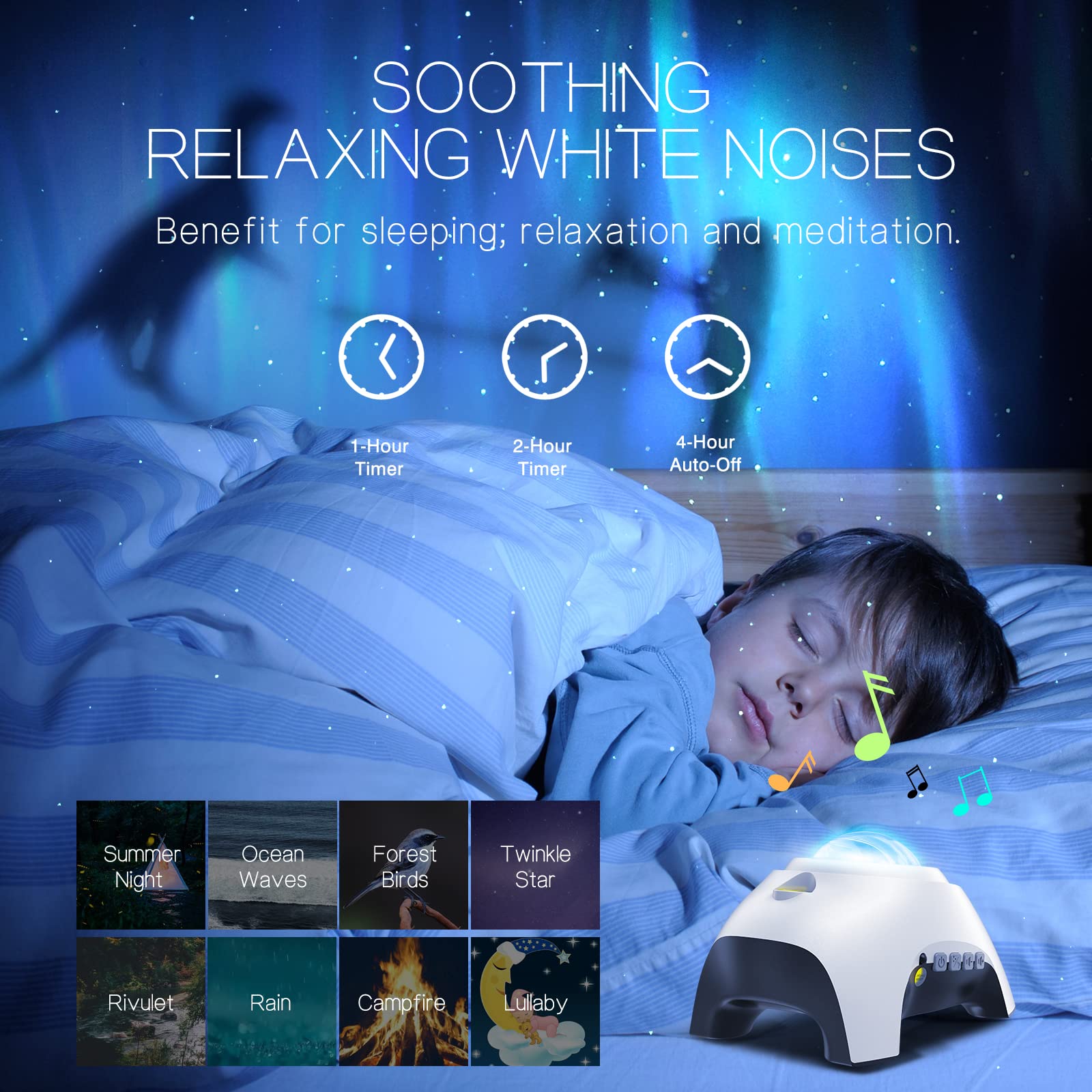 Northern Galaxy Light Aurora Projector with 33 Light Effects, Night Lights LED Star Projector for Bedroom Nebula Lamp, Remote Control, White Noises, Bluetooth Speaker for Parties Black